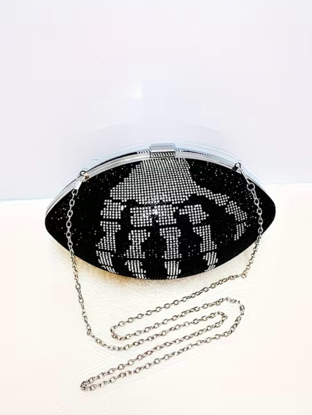 Black Rhinestone Skeleton Hand Clutch Bag with Silver Chain - Picture 4 of 5